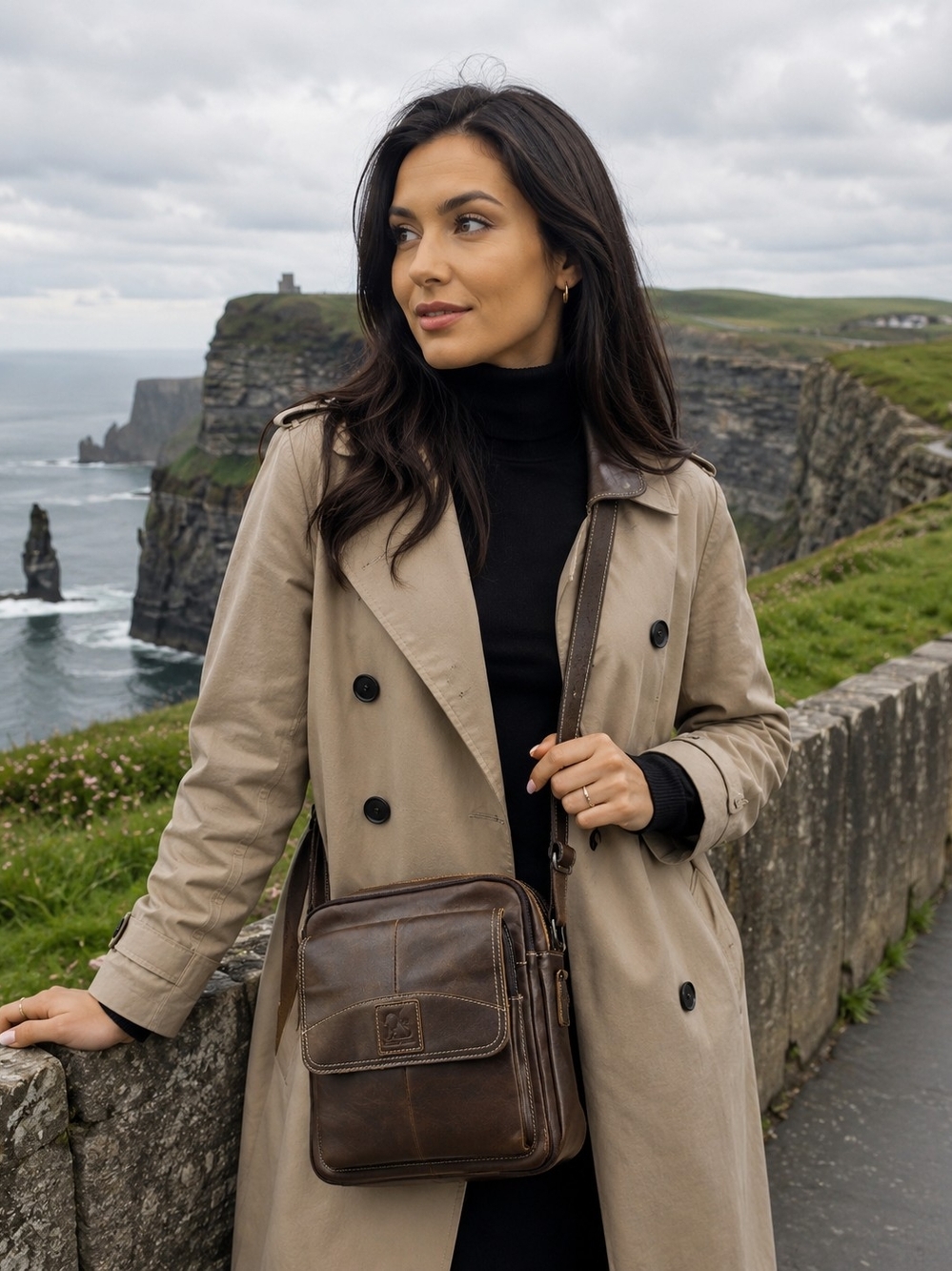 Classic Brown Leather Crossbody Bag for Women